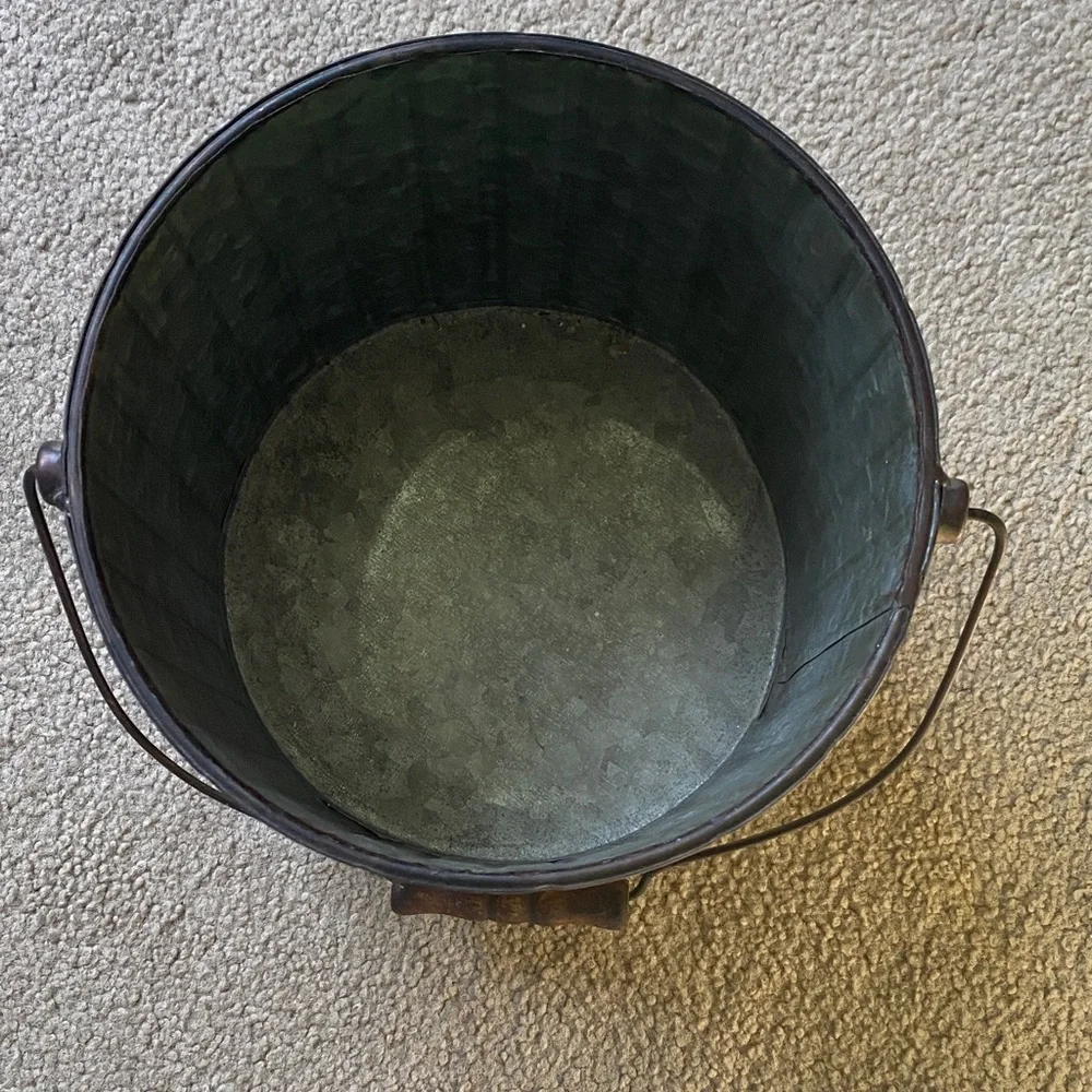 Rustic Metal Galvanized Bucket with Copper Accent - Home Accents